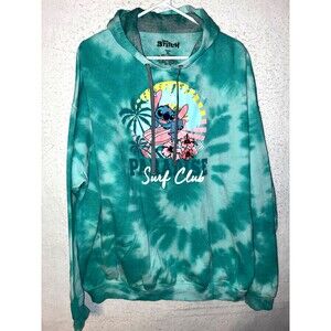 Disney Stitch Hoodie Womens XL Green Tie Dye Paradise Surf Club Graphic
